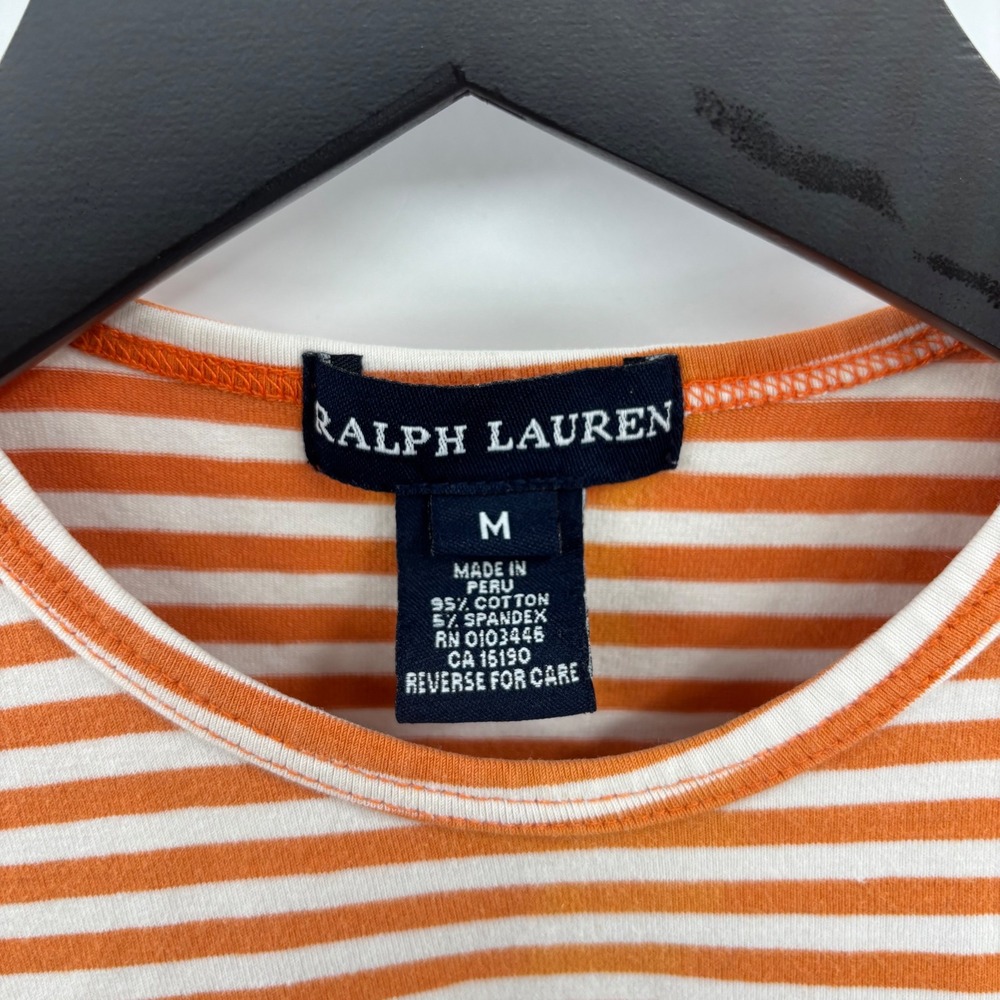 Ralph Lauren Kids Striped Short Sleeve T-Shirt Medium Orange White Pony Logo - Picture 7 of 11
